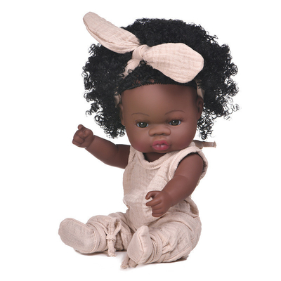Vinyl Silicone Girl Lovely 14 Inch African American Black Baby Doll For Kids with Custom Logo