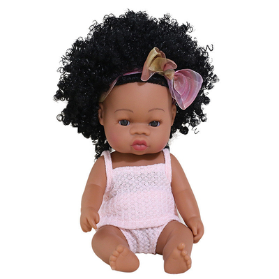 14 inch 33cm Reborn African Rubber Dolly With Muslin Jumpsuits and Bow Headbands for Girls