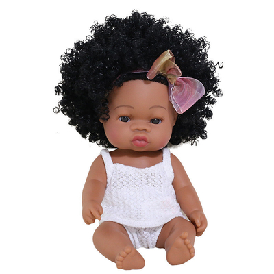 14 inch 33cm Reborn African Rubber Dolly With Muslin Jumpsuits and Bow Headbands for Girls