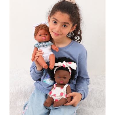 14 inch 33cm Reborn African Rubber Dolly With Muslin Jumpsuits and Bow Headbands for Girls