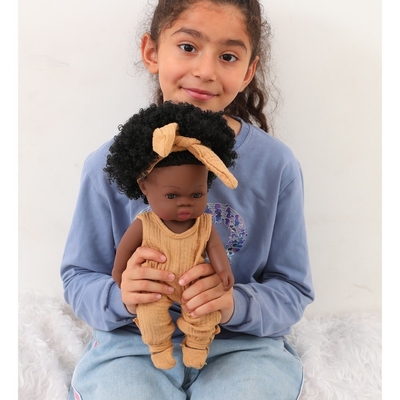 Vinyl Silicone Girl Lovely 14 Inch African American Black Baby Doll For Kids with Custom Logo