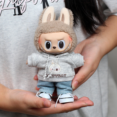 Luxury 17cm Pull Cloth Doll for Boys Famous Heart Macaron Labubu with Vinyl Face Only Clothes in a Mystery Box